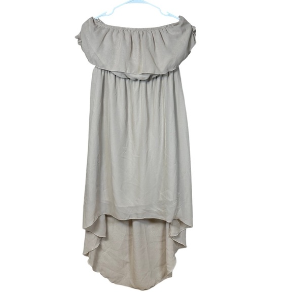 Mad Madele Large cinched waist beige Flowy sleeveless high low dress - Picture 1 of 3